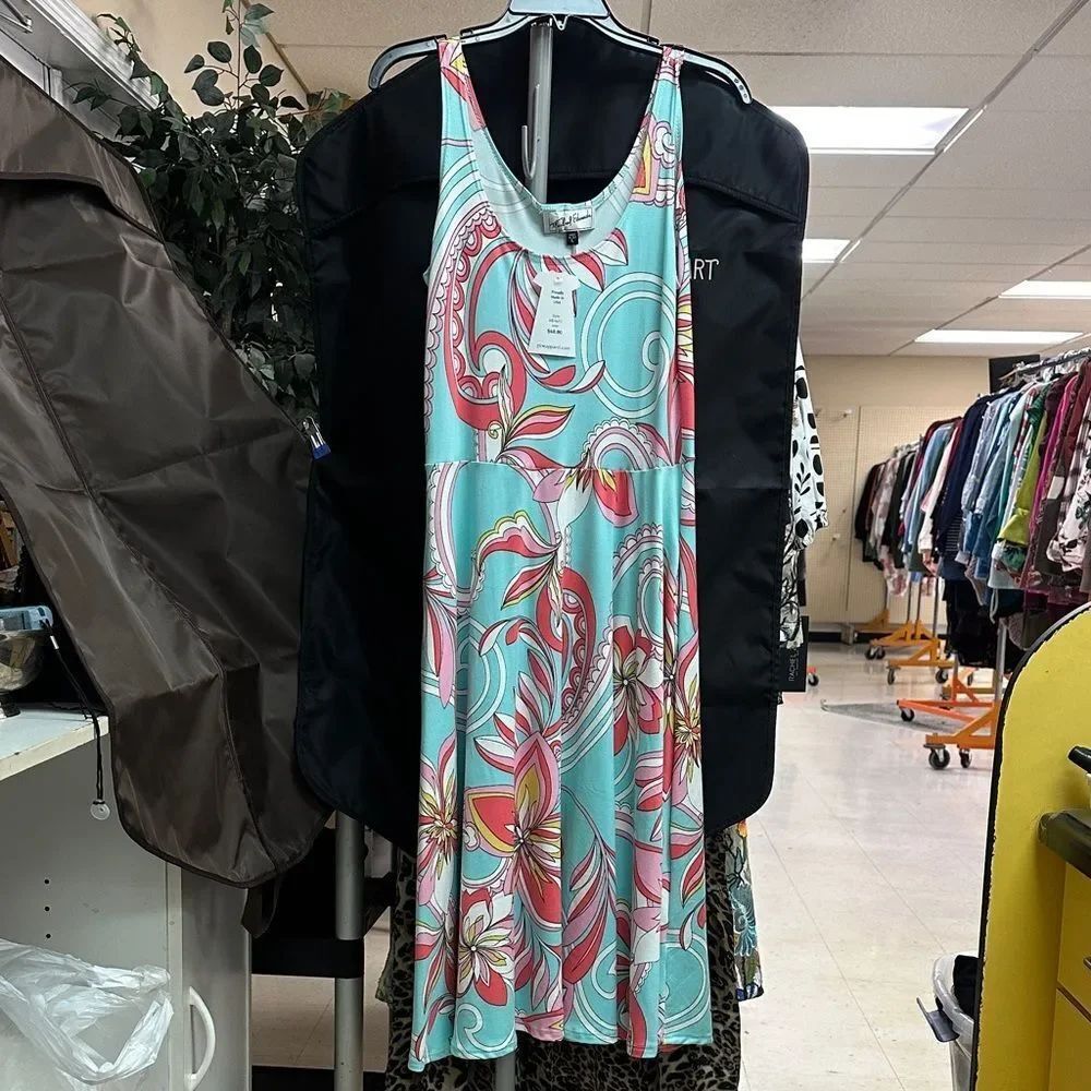 Vibrant Floral Midi Dress - Turquoise and Pink